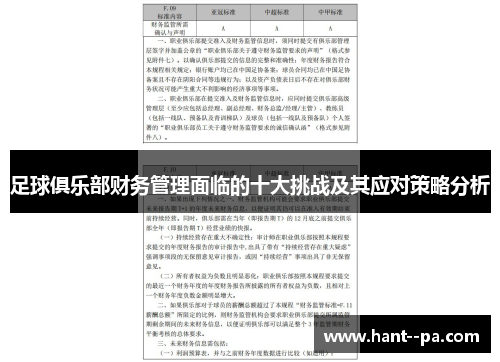 足球俱乐部财务管理面临的十大挑战及其应对策略分析